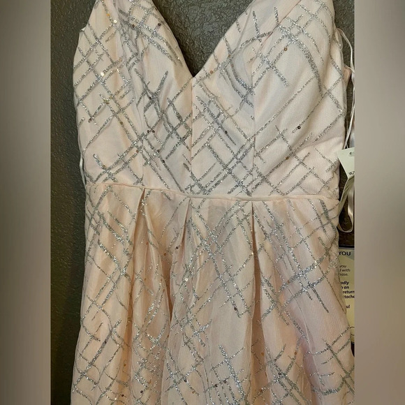 CRYSTAL DOLLS Pink Glitter Spaghetti Strap Sweetheart Full-Length Formal Gown - Picture 4 of 5